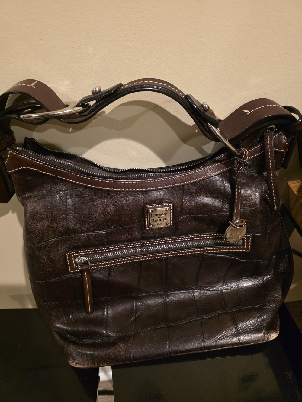 Dooney & Bourke Brown Croc-Embossed Leather Hobo Bag